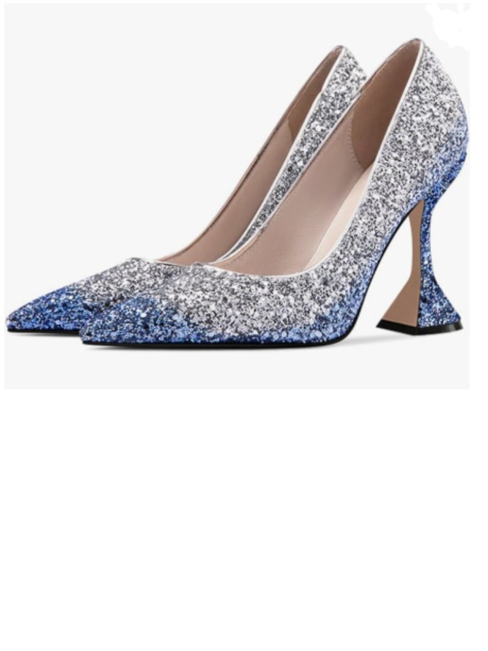 YDN Silver Blue Glitter Pointed Toe Slip on Pump High Heel Shoe for Party